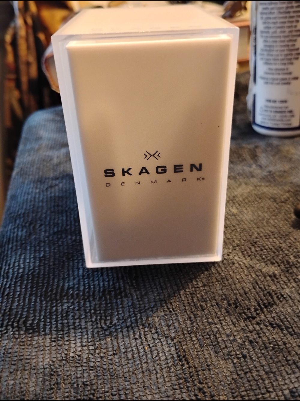 Skagen Gold-Tone Crystal Square Watch with Cream Leather Strap - Picture 2 of 9